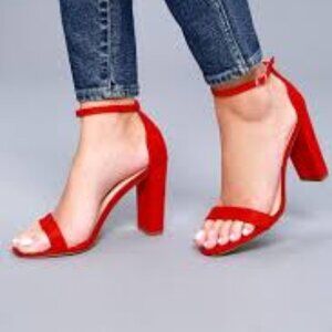 Taylor Red Suede Ankle Strap Heels